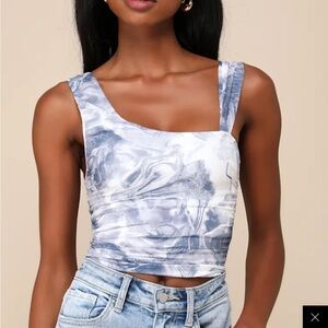 Lulu's Blue and White Marble Crop Top